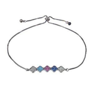 Five Clover Bracelet, Black Rhodium Plated Charm Four Leaf Clover Bracelet 7.5"